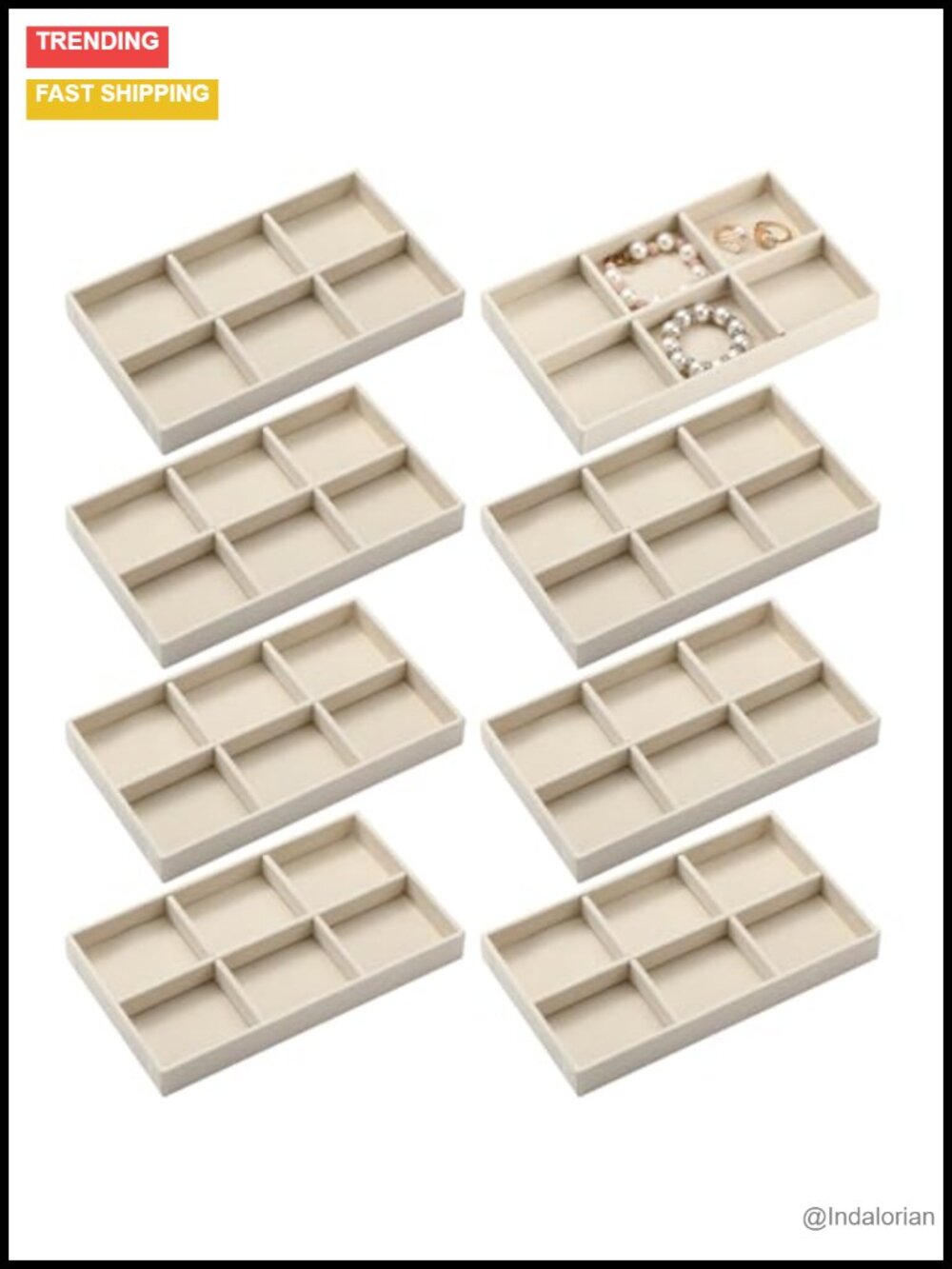 8 Pcs Stackable Velvet Jewelry Trays 6 Grids Organizer Display